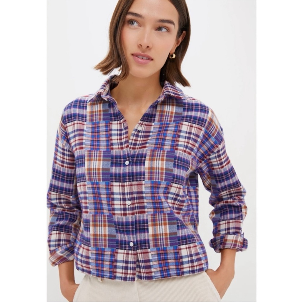 Tuckernuck Patchwork Plaid Cropped Flannel Shirt Size S